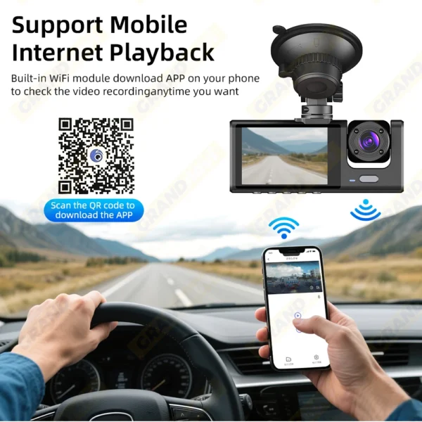 Dashcam - Camera de surveillance 3 vues HD + wifi Avant, Interieur & Arriere – Image 6