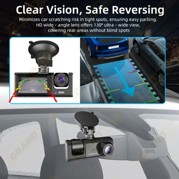 Dashcam - Camera de surveillance 3 vues HD + wifi Avant, Interieur & Arriere – Image 5