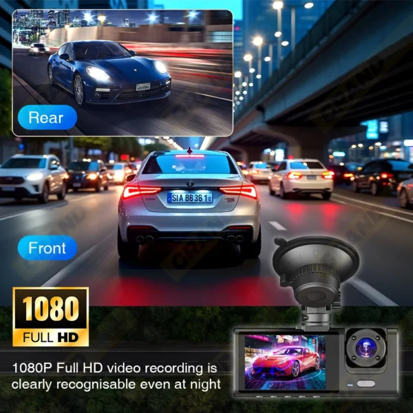 Dashcam - Camera de surveillance 3 vues HD + wifi Avant, Interieur & Arriere – Image 2